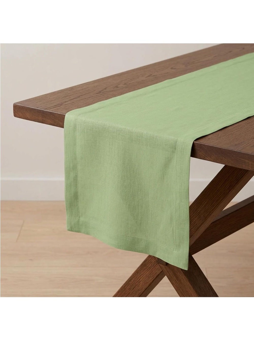 NEW Solino Home 100% Pure Linen Table Runner Laurel Green, Fete 14 x 120 in
